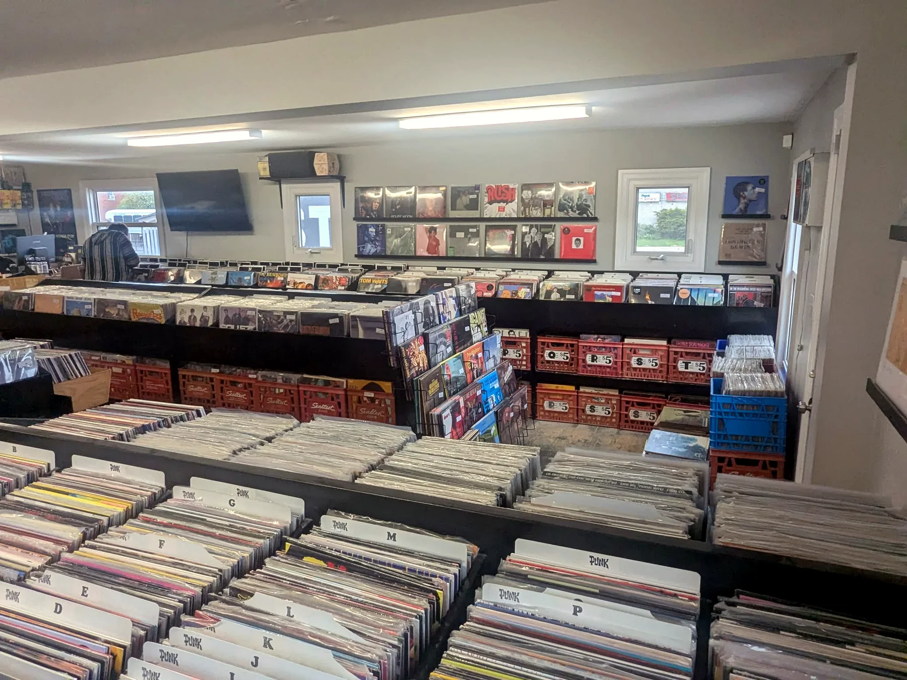 Wide view of record bins inside Speed City Records