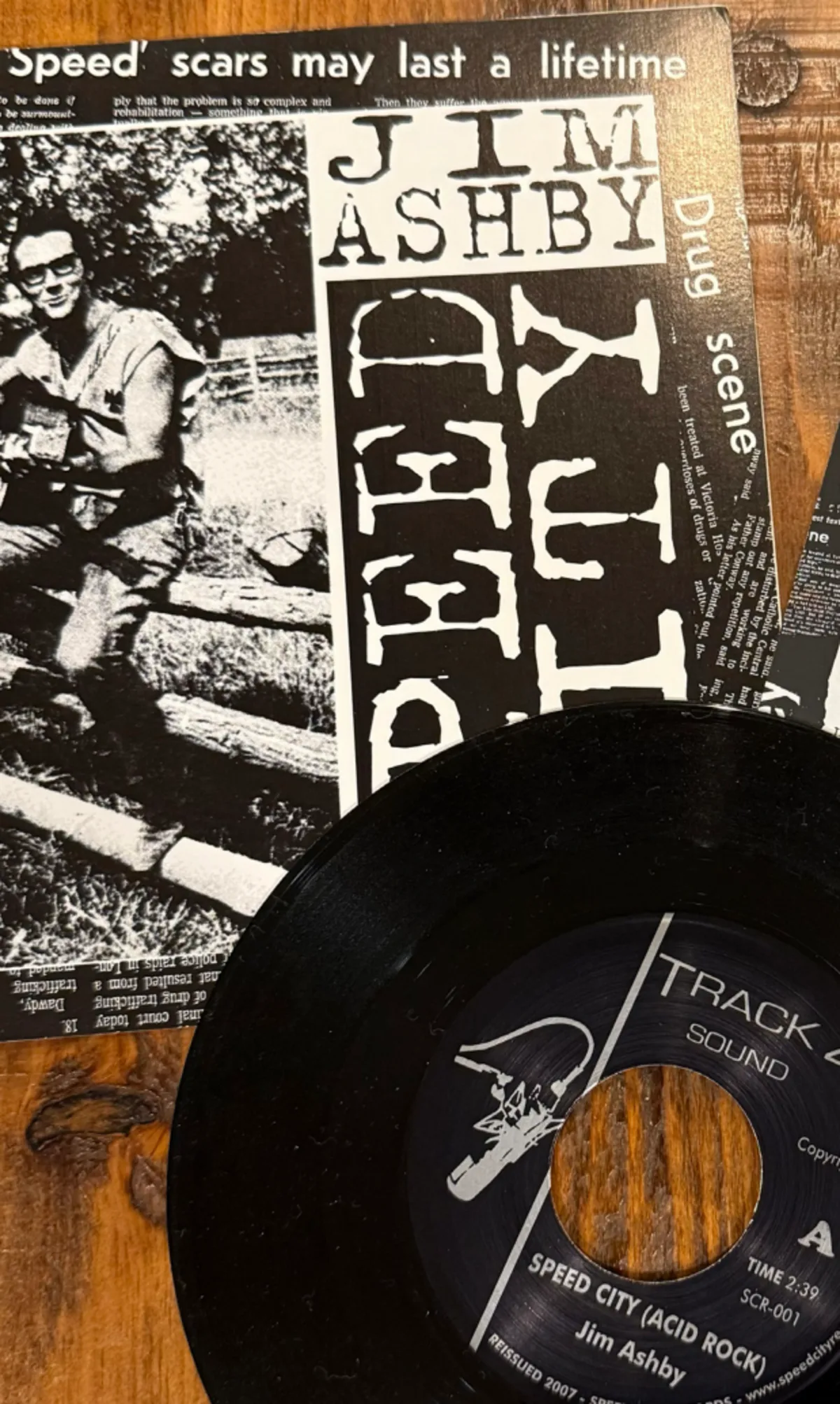 Jim Ashby Speed City record and sleeve photographed for The Record Keepers